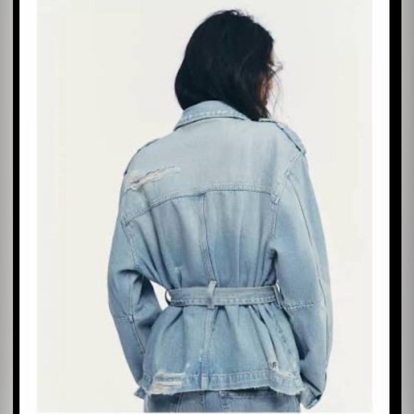 Zara  NEW Washed Light Blue Denim Jacket with Belted Waist - Picture 5 of 5